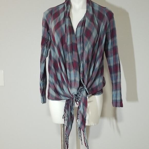En Creme Plaid Open front Cardigan with Fringe - Picture 6 of 12
